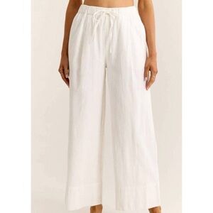 Z Supply Wide Leg Elastic Waist Tie Front Cotton Linen Blend Pants.